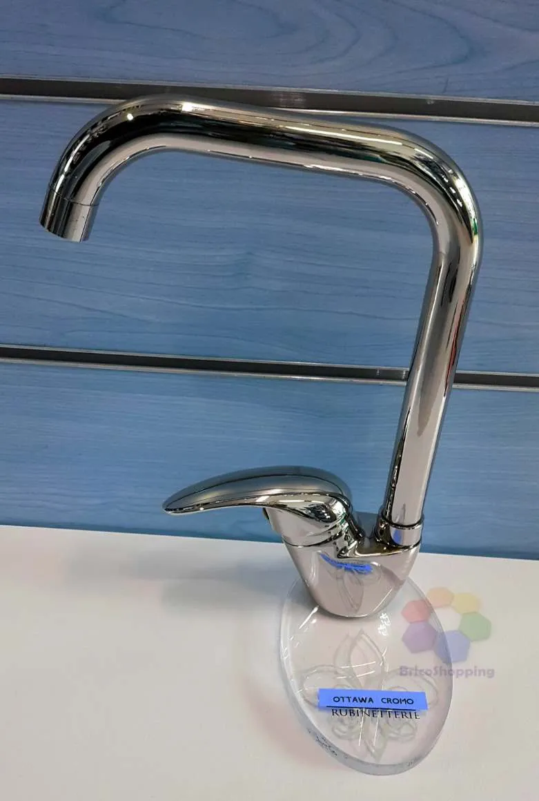 Rubinetto Lavello Cucina Ottawa Canna Quadra Alta Cromo Lucido