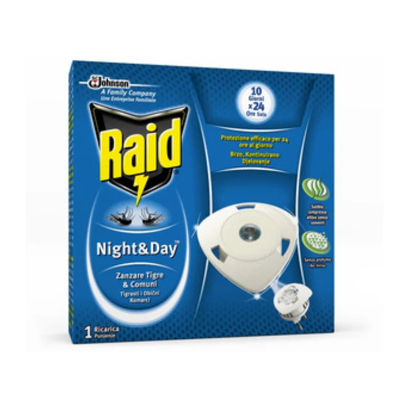 Raid Night & Day Zanzare 1 Ricarica Per Elettroemanatore Insetticida Night&Day