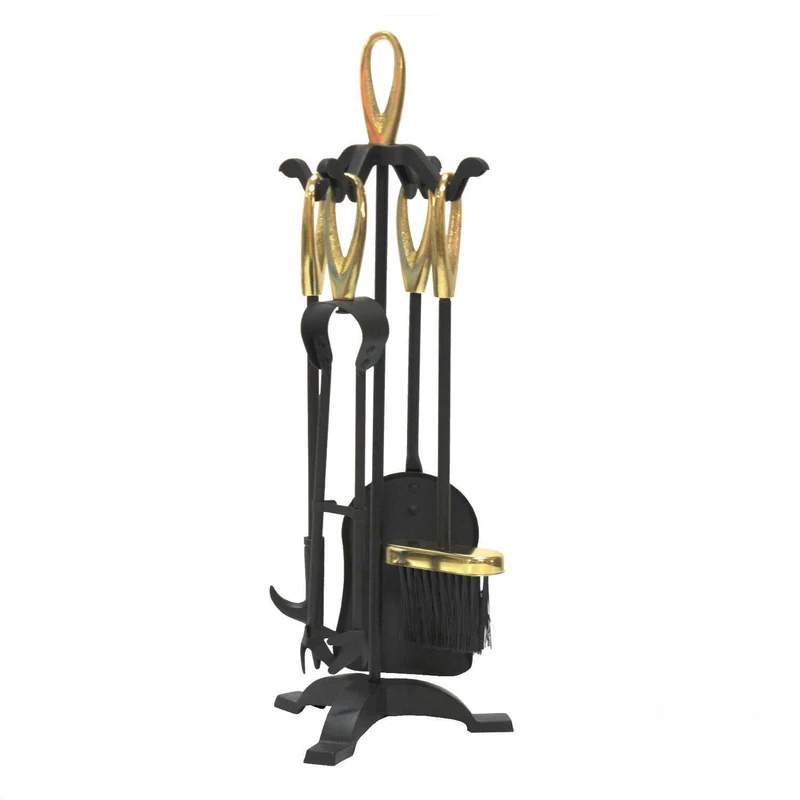 Set Attrezzi Camino Caminetto Stufa Pellet Impugnatura Ottonata H 65 Elisse