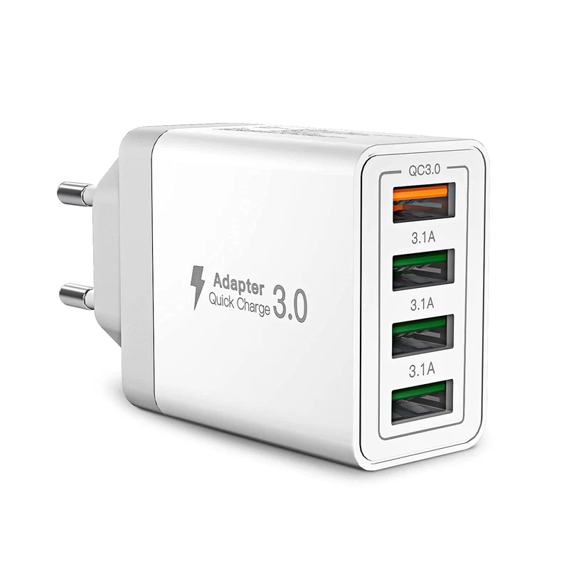 Caricatore USB, 4 Porte Caricatore USB da Muro 40W QC 3.0 Carica Rapida CaricabatterieUSB Multiplo Alimentatore PresaUSB per iPhone 15 14 13 12 11 X, Samsung Galaxy S21 S20 A71 A51, Xiaomi, Huawei