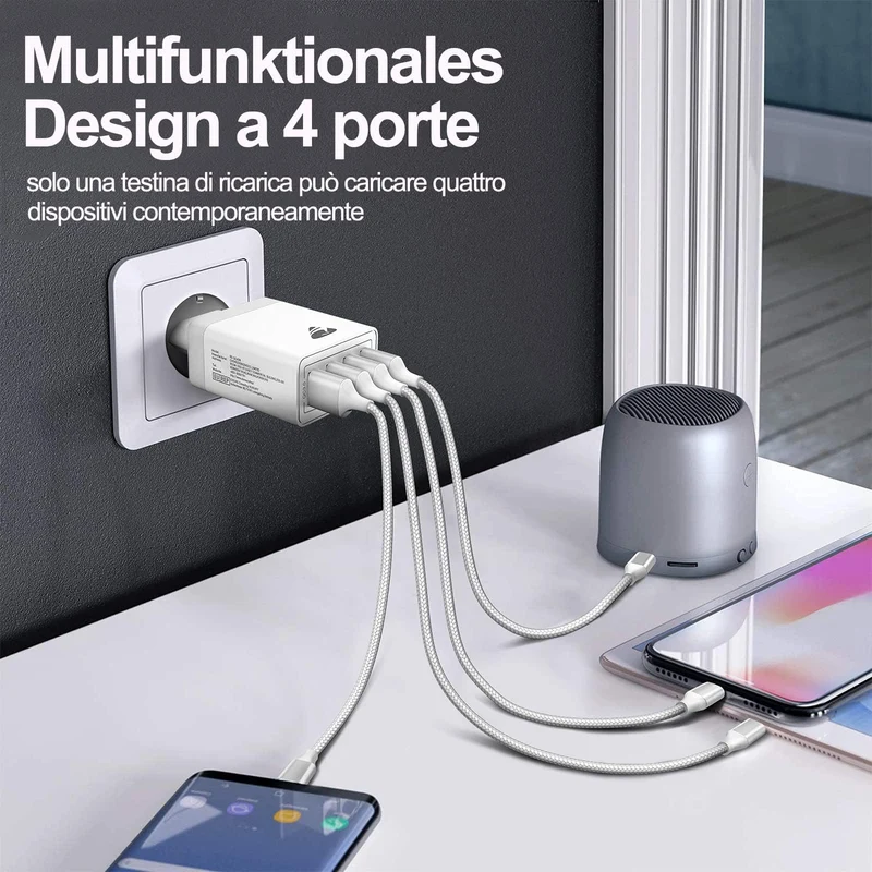Caricatore USB, 4 Porte Caricatore USB da Muro 40W QC 3.0 Carica Rapida CaricabatterieUSB Multiplo Alimentatore PresaUSB per iPhone 15 14 13 12 11 X, Samsung Galaxy S21 S20 A71 A51, Xiaomi, Huawei