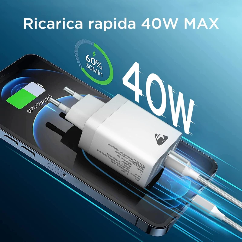 Caricatore USB, 4 Porte Caricatore USB da Muro 40W QC 3.0 Carica Rapida CaricabatterieUSB Multiplo Alimentatore PresaUSB per iPhone 15 14 13 12 11 X, Samsung Galaxy S21 S20 A71 A51, Xiaomi, Huawei
