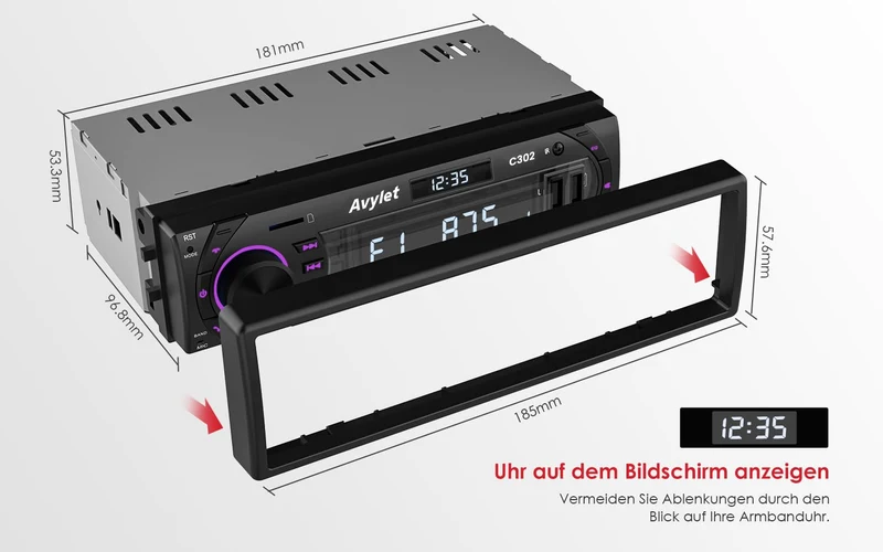 Avylet Autoradio Bluetooth 5.0 Vivavoce FM/AM, Avylet Radio Stereo 1 DIN, Supporta Basso Profondo/Luce a 7 colori/Chiamata a mani libere/AUX-IN/CARD/Chiavetta USB,Telecomando, 60W X 4, Ricarica rapida