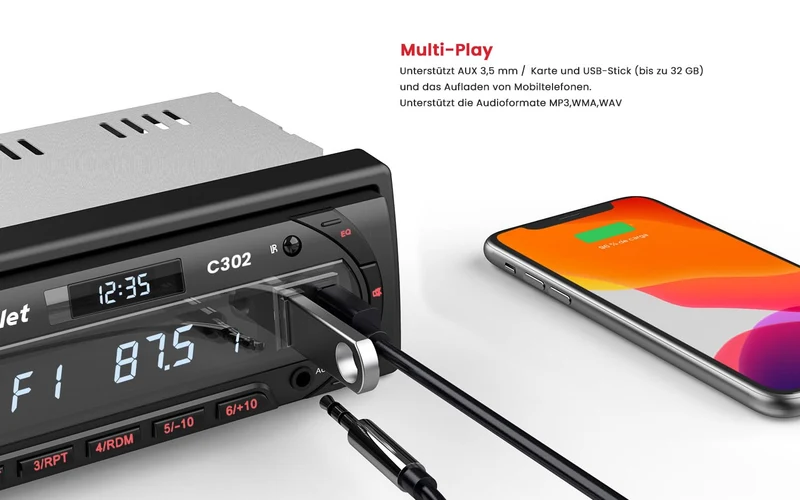 Avylet Autoradio Bluetooth 5.0 Vivavoce FM/AM, Avylet Radio Stereo 1 DIN, Supporta Basso Profondo/Luce a 7 colori/Chiamata a mani libere/AUX-IN/CARD/Chiavetta USB,Telecomando, 60W X 4, Ricarica rapida