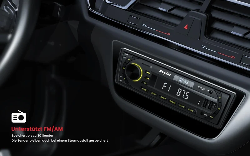 Avylet Autoradio Bluetooth 5.0 Vivavoce FM/AM, Avylet Radio Stereo 1 DIN, Supporta Basso Profondo/Luce a 7 colori/Chiamata a mani libere/AUX-IN/CARD/Chiavetta USB,Telecomando, 60W X 4, Ricarica rapida