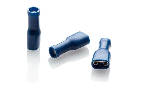 Blue Fully Insulated 6.3mm Female Spade Crimp Terminals / Pack of 100 / Most Popular