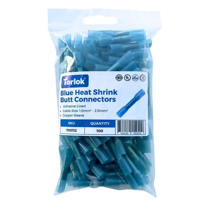 Blue Heat Shrink Butt Connectors with Adhesive Lining