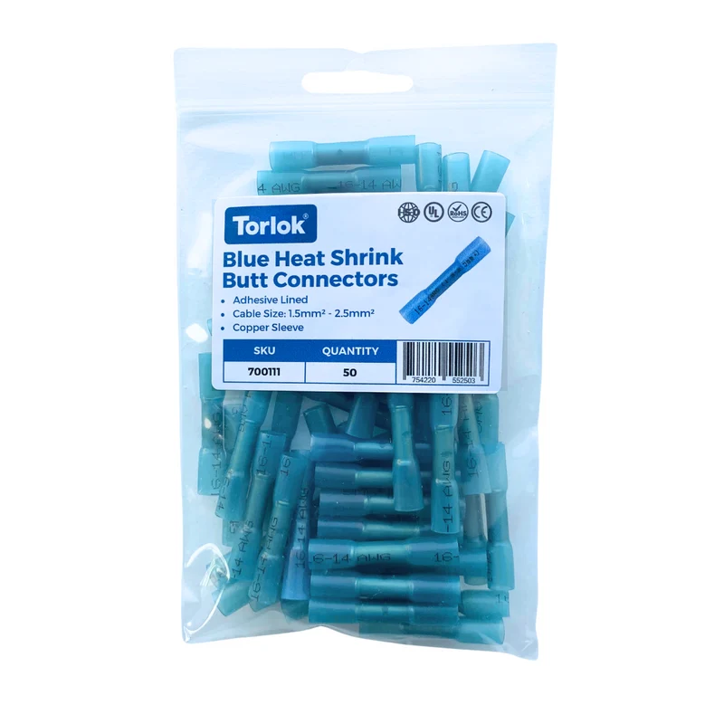 Blue Heat Shrink Butt Connectors with Adhesive Lining