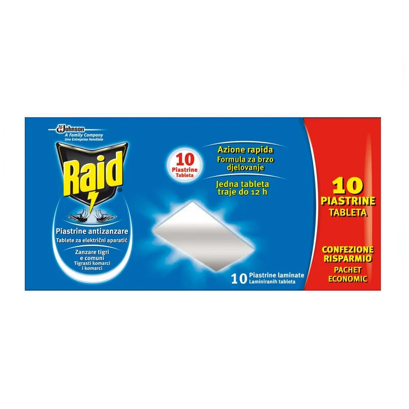 Raid Piastrine Azione Rapida Ricambio Pz.10 Anti Zanzare Per Elettroemanatore