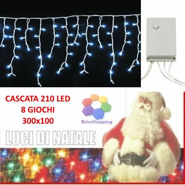 Cascata Tenda 210 Luci Led Natale Bianco Ghiaccio Per Esterno 300x100 Natalizia