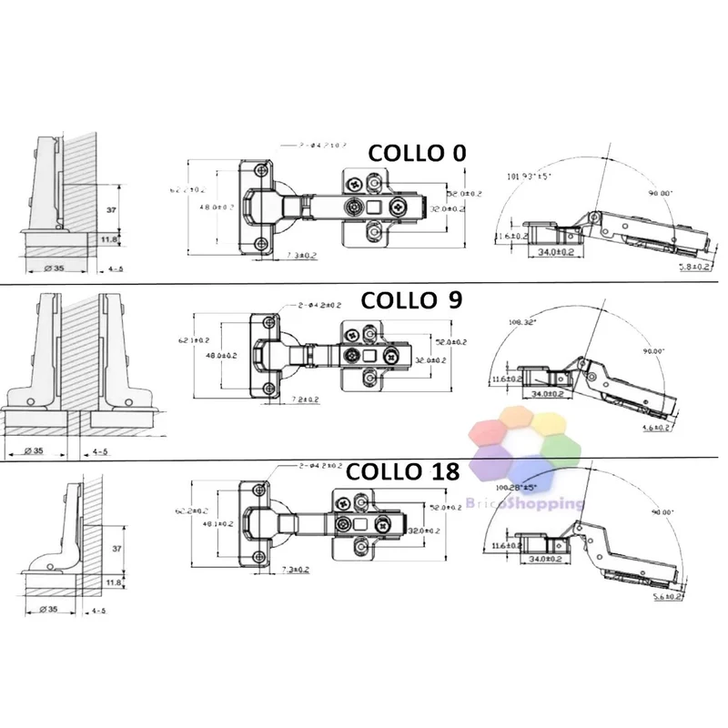 Cerniera per Anta Mobile Porta con Clip Regolabile Sgancio Rapido Collo 0 8 15