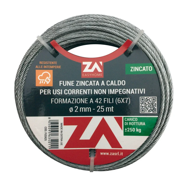 Cavetto Arganello Acciaio Per Argano D1,8 Mm Da 9mt
