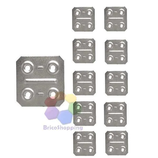 10 Pz Piastrina Quadrata Zincata Cm 4x4 Con 4 Fori Staffa Quadrata