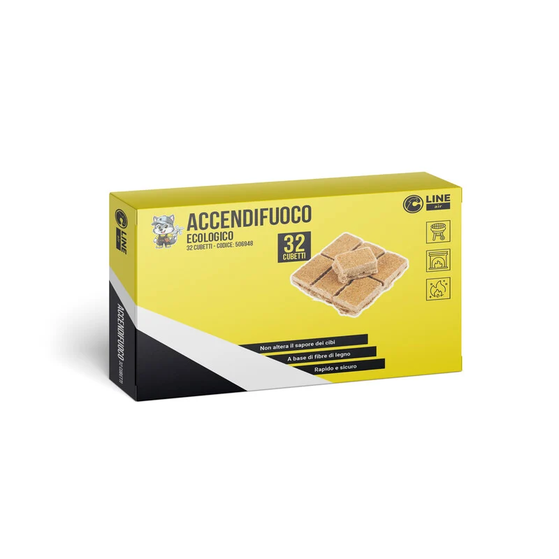 Accendifuoco Rapido Ecologico Per Camini Stufe 32 Cubetti a base di fibre di legno 140 G