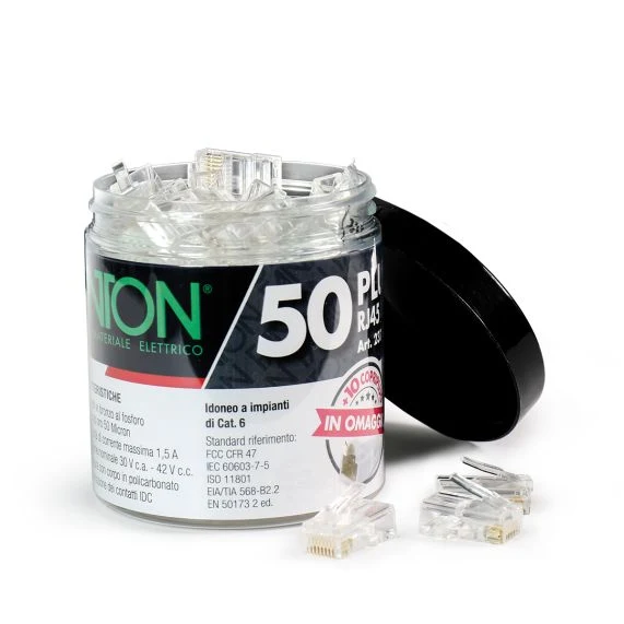 Kit 50 Plug RJ45 Cat 6 UTP Fanton con 10 Copriplug – 23727B