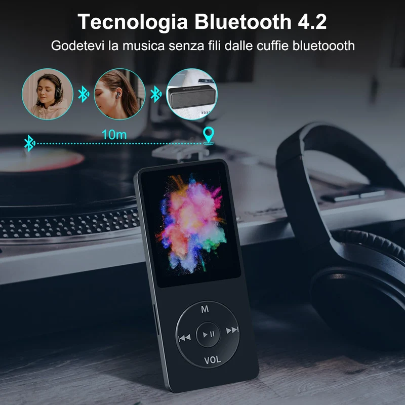 Lettore MP3 Bluetooth, 32GB Lettore MP4 Portatile HiFi Lossless Sound, MP3 Player Musicale Lettore con radio FM/Registratore Vocale/Video/E-Book, Suppota TF Fino a 128G (Cuffie Incluse)