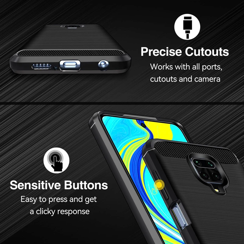 iVoler Cover per Xiaomi Redmi Note 9S / Xiaomi Redmi Note 9 Pro, [Protezione Antiurto di Grado Militare] Custodia Sottile Morbida in Silicone TPU Anti-Impronte Anti-Graffio Protettiva Case, Nero