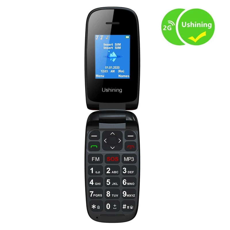 GSM Telefono Cellulare per Anziani, Telefono Cellulare a Conchiglia con Tasti Grandi Funzione SOS, Cellulare per Anziani Facile da Usare - Nero