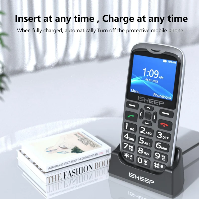 ISHEEP Telefono cellulare quad-band, gsm, tasti grandi per anziani, sbloccato, senza sim inclusa,D210 nero