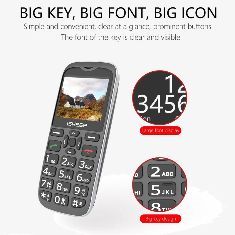 ISHEEP Telefono cellulare quad-band, gsm, tasti grandi per anziani, sbloccato, senza sim inclusa,D210 nero