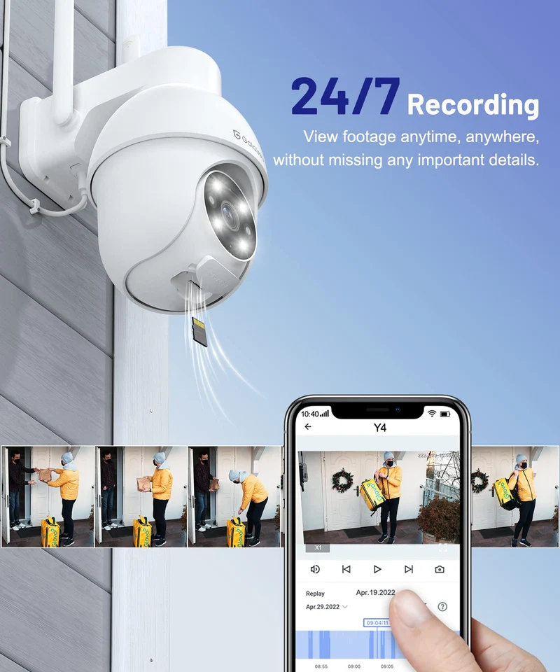 GALAYOU 2K Telecamera Wi-Fi Esterno/Interno, Videocamera Sorveglianza Esterno Wifi, IP Cam 360 Gradi PTZ con Visione Notturna a Colori, Sensore di Movimento, Audio Bidirezionale Y4 (1)