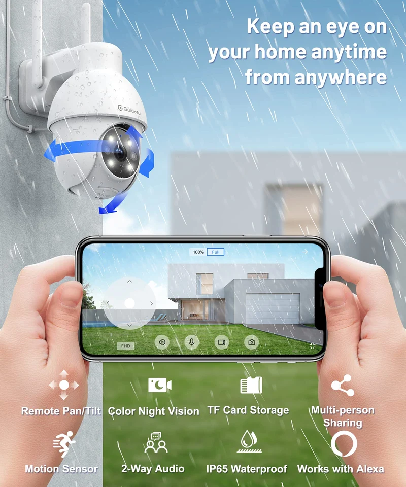 GALAYOU 2K Telecamera Wi-Fi Esterno/Interno, Videocamera Sorveglianza Esterno Wifi, IP Cam 360 Gradi PTZ con Visione Notturna a Colori, Sensore di Movimento, Audio Bidirezionale Y4 (1)