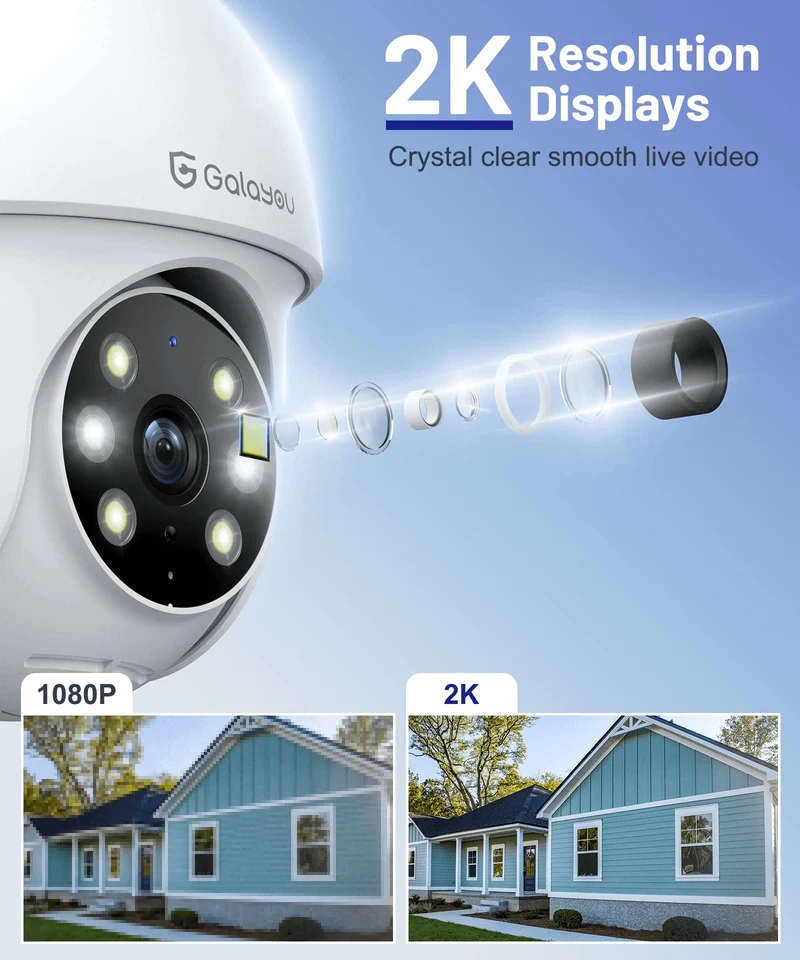 GALAYOU 2K Telecamera Wi-Fi Esterno/Interno, Videocamera Sorveglianza Esterno Wifi, IP Cam 360 Gradi PTZ con Visione Notturna a Colori, Sensore di Movimento, Audio Bidirezionale Y4 (1)