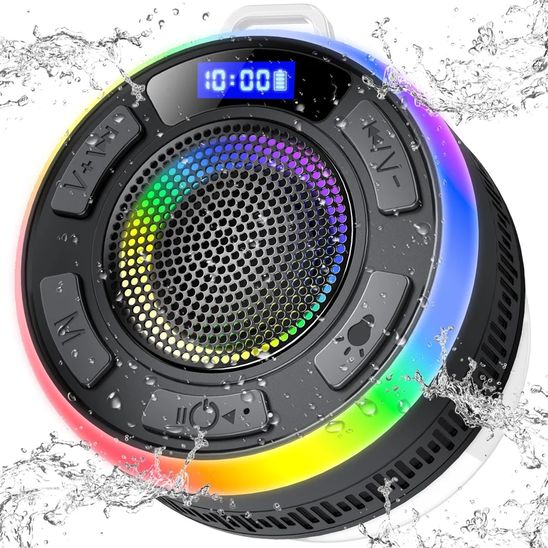 Cassa Doccia Bluetooth 5.3, Altoparlante Bluetooth IP7 Impermeabile con Ventosa, Shower Speaker Bluetooth con Luce RGB, 8Ore Stereo Cassa Bluetoth Portatile, Chiamata Senza Mani, per Doccia Viaggi