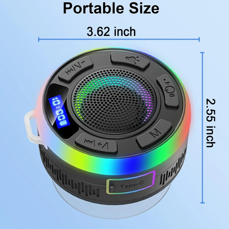 Cassa Doccia Bluetooth 5.3, Altoparlante Bluetooth IP7 Impermeabile con Ventosa, Shower Speaker Bluetooth con Luce RGB, 8Ore Stereo Cassa Bluetoth Portatile, Chiamata Senza Mani, per Doccia Viaggi
