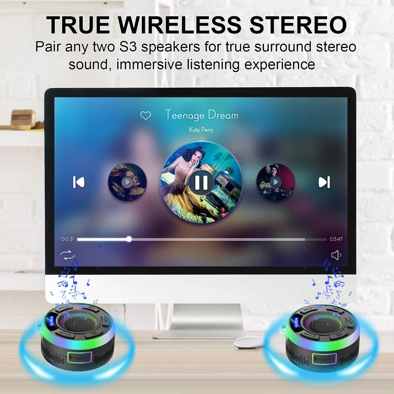 Cassa Doccia Bluetooth 5.3, Altoparlante Bluetooth IP7 Impermeabile con Ventosa, Shower Speaker Bluetooth con Luce RGB, 8Ore Stereo Cassa Bluetoth Portatile, Chiamata Senza Mani, per Doccia Viaggi