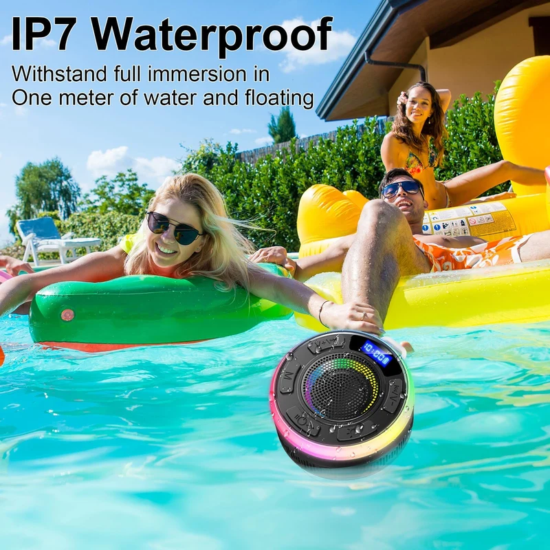 Cassa Doccia Bluetooth 5.3, Altoparlante Bluetooth IP7 Impermeabile con Ventosa, Shower Speaker Bluetooth con Luce RGB, 8Ore Stereo Cassa Bluetoth Portatile, Chiamata Senza Mani, per Doccia Viaggi