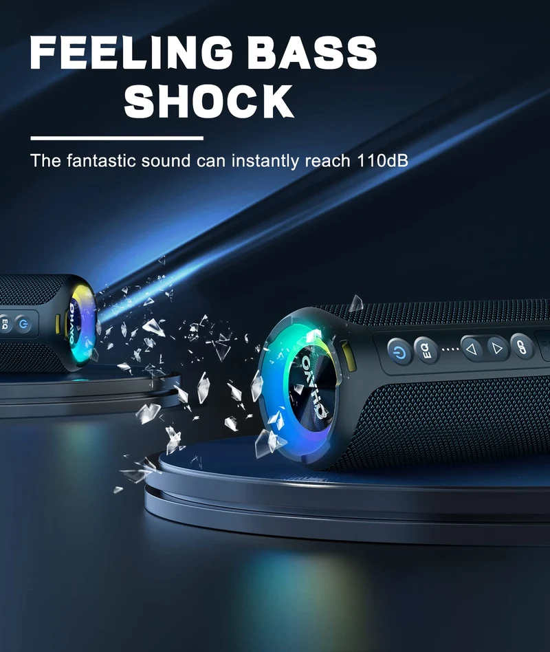 OHAYO Cassa Bluetooth Potente 40W, Altoparlante Portatile Impermeabile IPX7, Cassa Bluetooth 5.0 Wireless con Luci a LED, 30H di Autonomia, Bassi Profondi, AUX, Micro SD, per Viaggi/Esterno