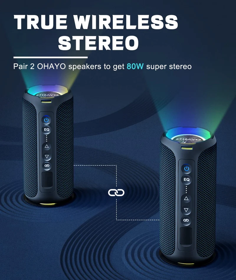 OHAYO Cassa Bluetooth Potente 40W, Altoparlante Portatile Impermeabile IPX7, Cassa Bluetooth 5.0 Wireless con Luci a LED, 30H di Autonomia, Bassi Profondi, AUX, Micro SD, per Viaggi/Esterno