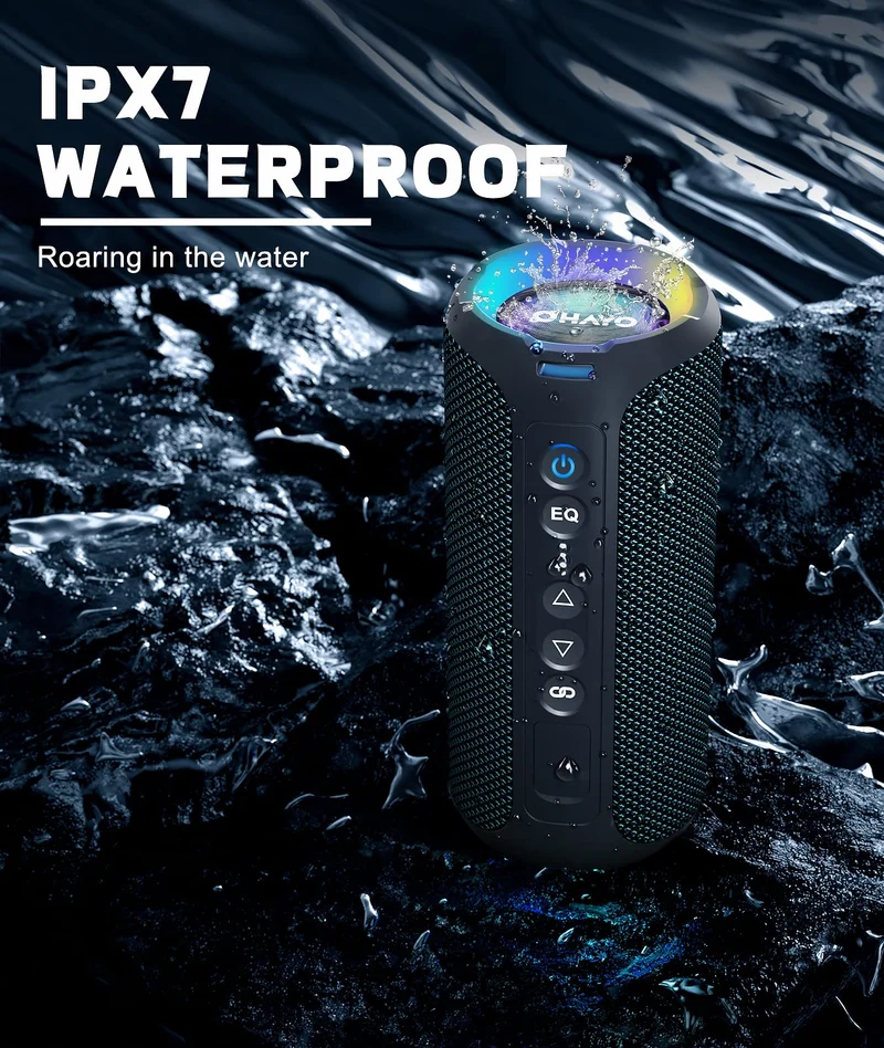 OHAYO Cassa Bluetooth Potente 40W, Altoparlante Portatile Impermeabile IPX7, Cassa Bluetooth 5.0 Wireless con Luci a LED, 30H di Autonomia, Bassi Profondi, AUX, Micro SD, per Viaggi/Esterno