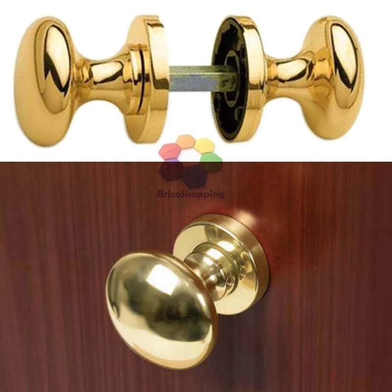 Coppia Pomo Maniglia Pomolo Girevole Tondo Porta Portone Accoppiato Ottone Oro Lucido 55 Mm