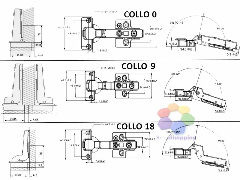 CERNIERA AMMORTIZZATA CLIP REGOLABILE MOBILI CUCINA SOFT CLOSE ARMADIO COLLO 0 9