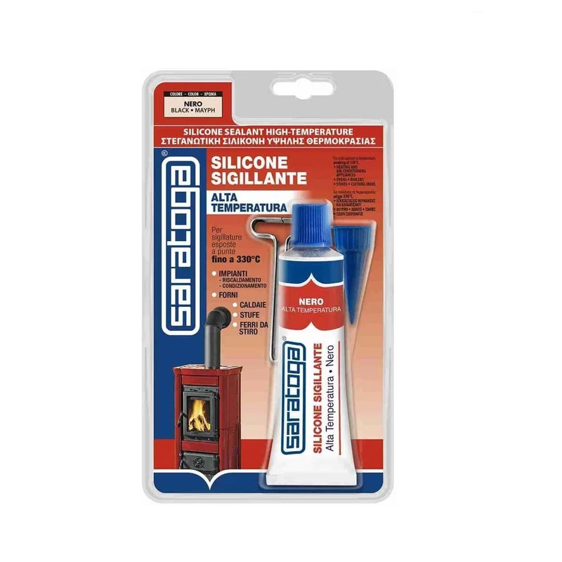 Silicone Sigillante Saratoga Alta Temperatura Nero in Blister 60 Ml Caldaie Stufe Camini 330°