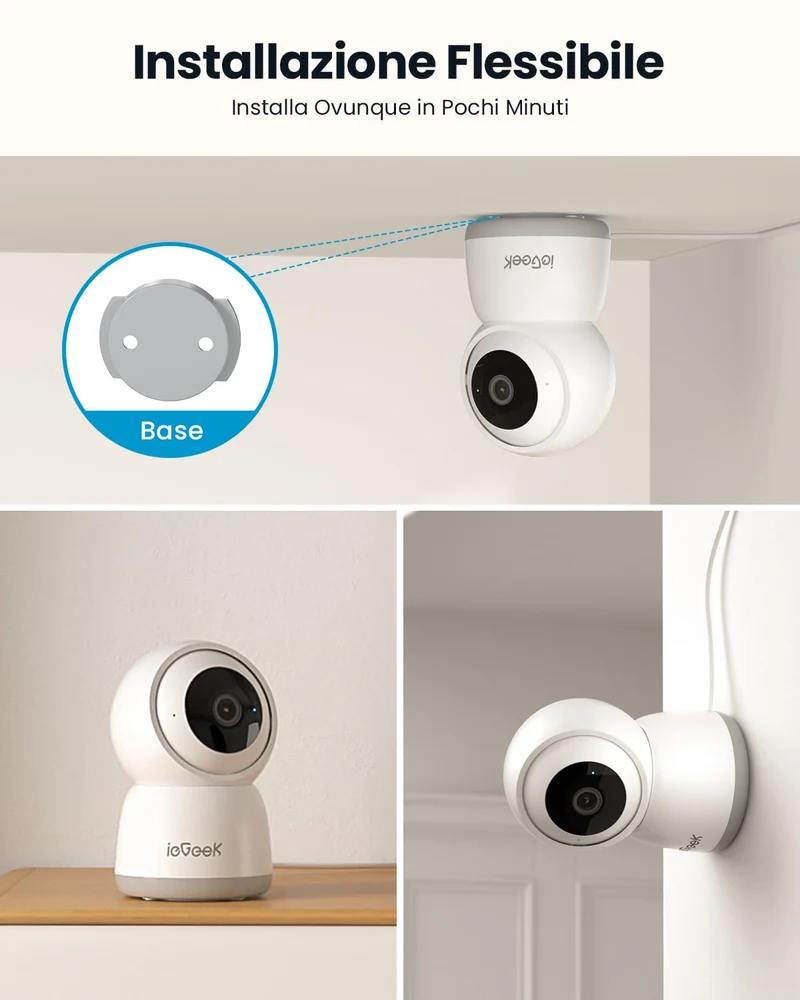 ieGeek 2K Telecamera WiFi Interno Supporta 2,4/5GHz, 3MP Videocamera Sorveglianza Esterno con Tracciamento Automatico e Rotazione a 360°, Visione Notturna, Audio Bidirezionale,Funziona con Alexa, SC1