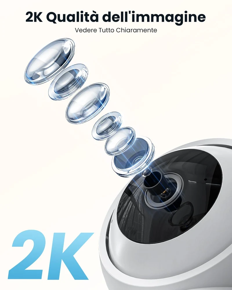 ieGeek 2K Telecamera WiFi Interno Supporta 2,4/5GHz, 3MP Videocamera Sorveglianza Esterno con Tracciamento Automatico e Rotazione a 360°, Visione Notturna, Audio Bidirezionale,Funziona con Alexa, SC1