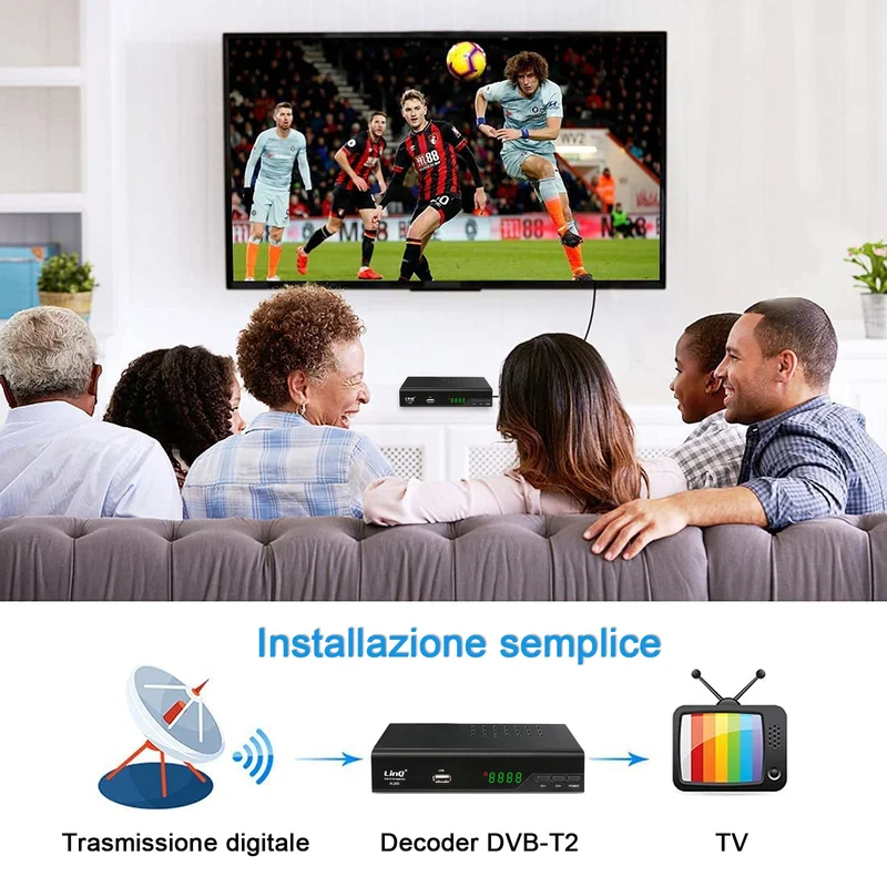 Decoder DVB-T2, HD 1080p H.265 HEVC Ricevitore Digitale Terrestre HDMI TV Stick 10 Bit 60 FPS, USB WiFi Supporto, SCART, Ethernet, Universal Remote Control