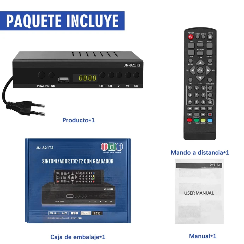 Decoder Digitale Terrestre 2025, Decoder DVB-T2 H.265 HEVC Main 10Bit, Ricevitore Digitale Terrestre USB PVR Lettore Multimediale, Full HD 1080p, HDMI, SCART