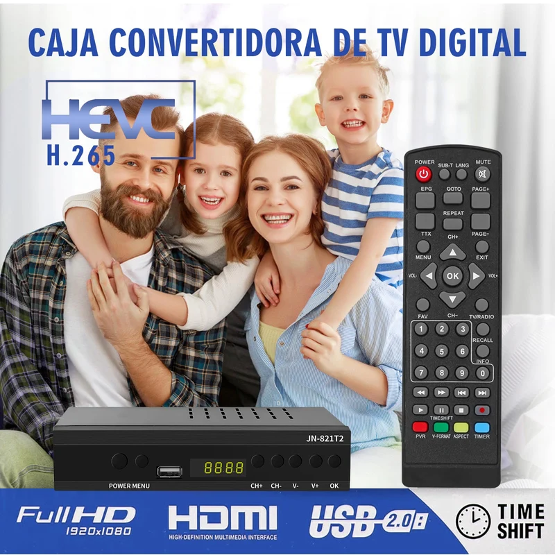 Decoder Digitale Terrestre 2025, Decoder DVB-T2 H.265 HEVC Main 10Bit, Ricevitore Digitale Terrestre USB PVR Lettore Multimediale, Full HD 1080p, HDMI, SCART