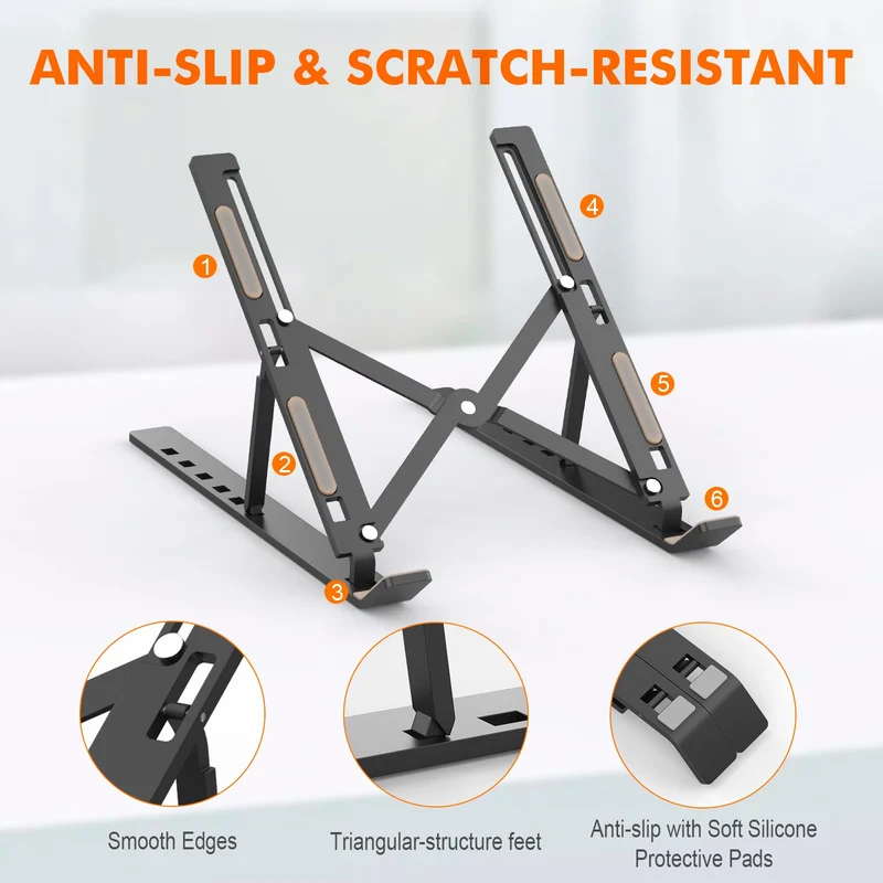 GRIFEMA GB1054B Supporto PC Portatile, Alluminio, Antiscivolo, Regolabile a 6 Angolazioni, Laptop Stand Compatibile con Laptop da 10-17,3 Pollici e Tablet - Nero