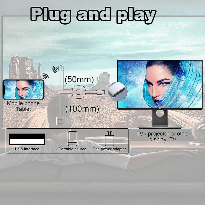 OBEST Wireless HDMI Dongle Streaming, 5G HD HDMI Wi-Fi Display Dongle, ricevitore 4K Wireless Display Ricevitore per telefoni cellulari, tablet, Macs, Samsung, LG, HTC, PC, supporta Miracast, Airplay,