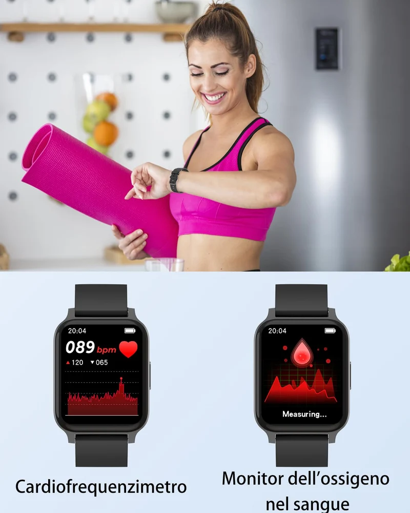 Cloudpoem Smartwatch Donna Uomo Smart Watch Orologio Contapassi con Cardiofrequenzimetro da polso Saturimetro Orologio Fitness Notifiche Whatsapp e Chiamate Orologio Sportivo per Android iOS Nero