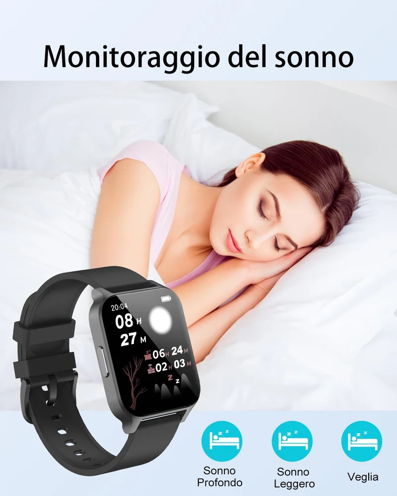 Cloudpoem Smartwatch Donna Uomo Smart Watch Orologio Contapassi con Cardiofrequenzimetro da polso Saturimetro Orologio Fitness Notifiche Whatsapp e Chiamate Orologio Sportivo per Android iOS Nero