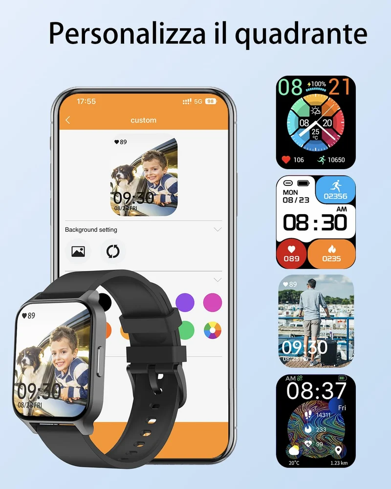 Cloudpoem Smartwatch Donna Uomo Smart Watch Orologio Contapassi con Cardiofrequenzimetro da polso Saturimetro Orologio Fitness Notifiche Whatsapp e Chiamate Orologio Sportivo per Android iOS Nero