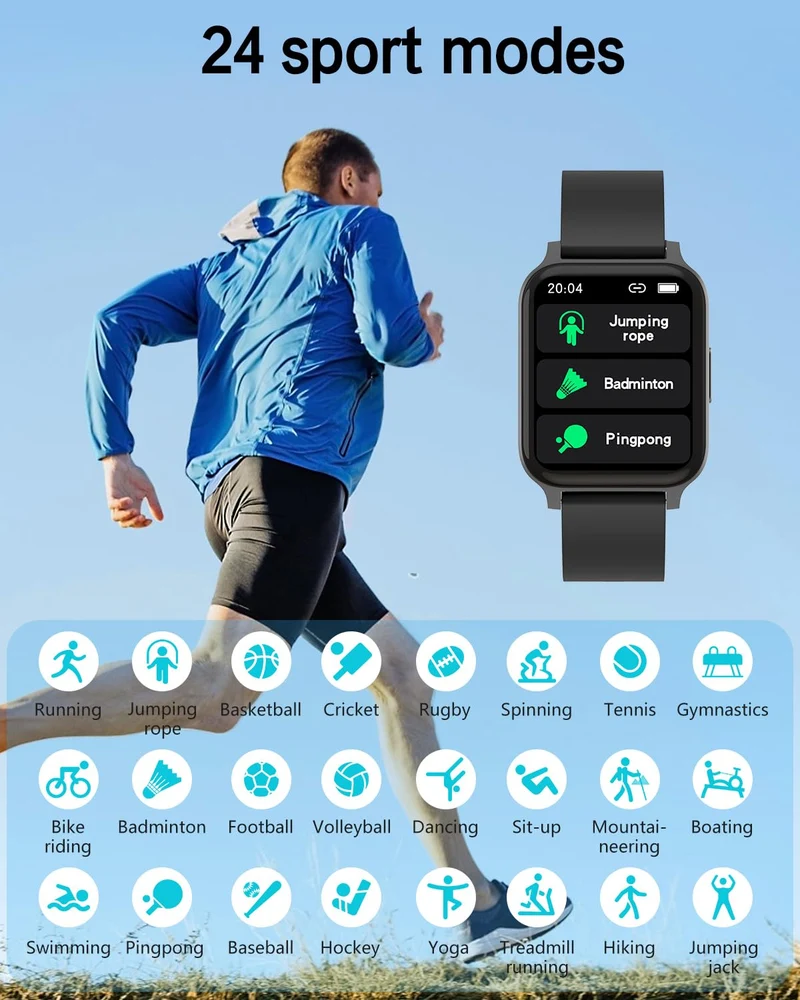 Cloudpoem Smartwatch Donna Uomo Smart Watch Orologio Contapassi con Cardiofrequenzimetro da polso Saturimetro Orologio Fitness Notifiche Whatsapp e Chiamate Orologio Sportivo per Android iOS Nero