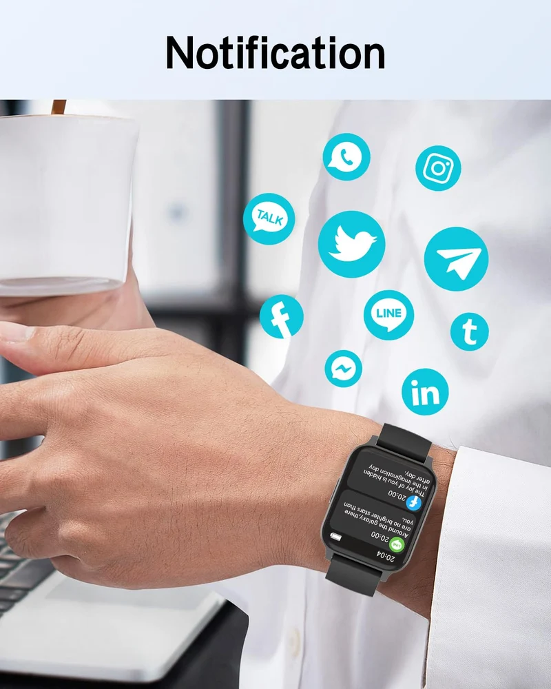 Cloudpoem Smartwatch Donna Uomo Smart Watch Orologio Contapassi con Cardiofrequenzimetro da polso Saturimetro Orologio Fitness Notifiche Whatsapp e Chiamate Orologio Sportivo per Android iOS Nero