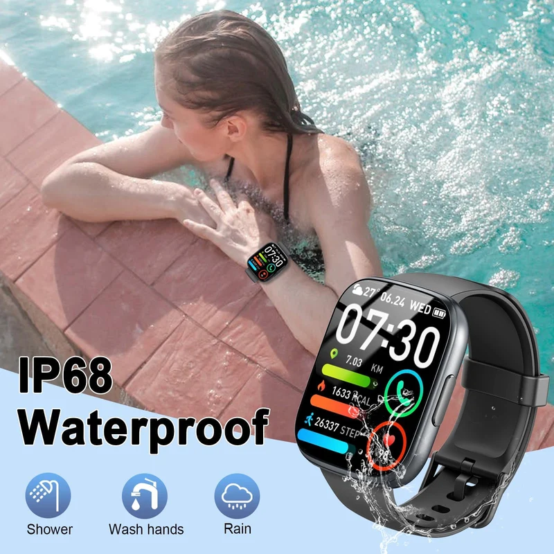 Smartwatch Uomo Donna, 1.95" Orologio Smartwatch con Chiamate Bluetooth, 110+ Modalità Sportive Fitness Tracker, Contapassi Watch con Sonno Cardiofrequenzimetro, IP68 Smart Watch per Android iOS, Nero